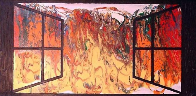 Oliemaleri / Oil Painting "vinduemedudsigt" Højde * Brede: 60 cm * 125 cm - WOODNS