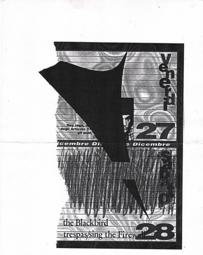 “The Blackbird trespas/sing the firewall”, collage + pastels, cm. 21x15, 1999 - WOODNS