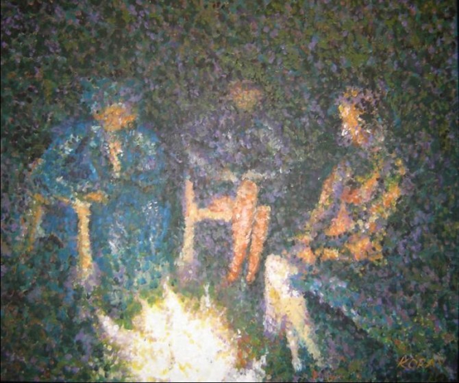 FINLAND BY NIGHT (TRINITY and BONFIRE)Acrílico sobre tela 60 x 50 enmarcado 2009 - WOODNS