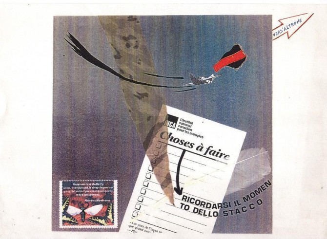 "Quei de le ale" ("Los que tienen alas"), collage, cm. 19x19, 1998 - WOODNS