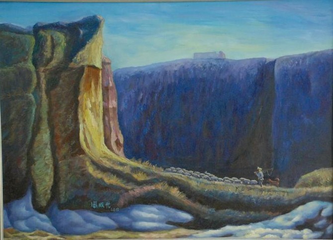 《冬日牧歌》布面油画 - "Winter Idylle" Öl auf Leinwand 100x73cm - WOODNS