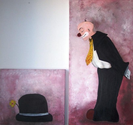 Andri Sergiou  *   The Hat  - 54x46 54x105 acrylic on canvas - WOODNS