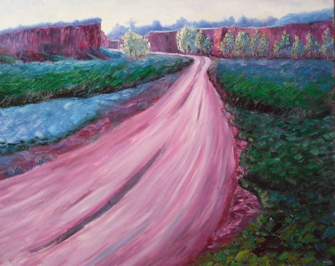 《乡路乡情》布面油画-"Township Road Nostalgia 'oil on canvas 65x54cm - WOODNS