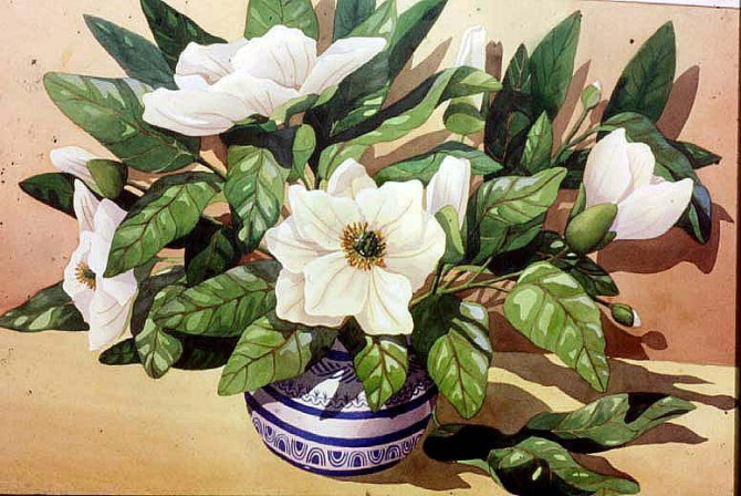 Magnolias, watercolor 90x60 cm - WOODNS