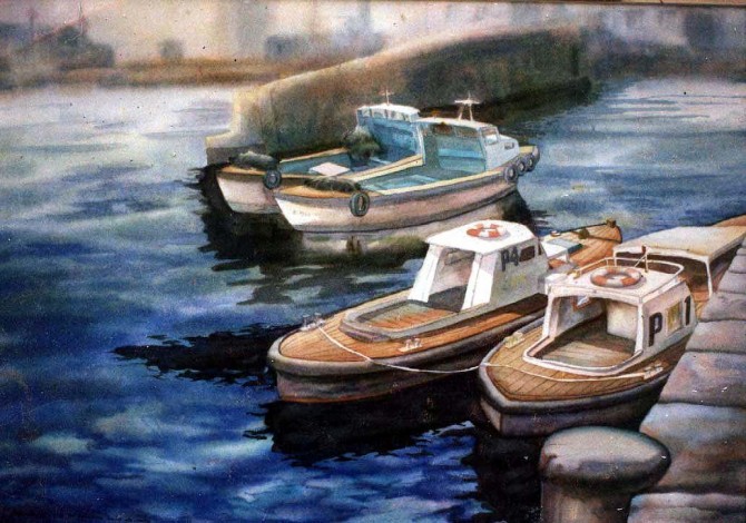 Muelle Santa Catalina , aquarelle 50x70 cm - WOODNS